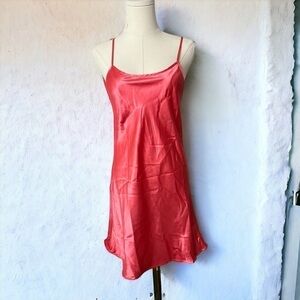 La vie en rose coral satin cross  back slip dress M